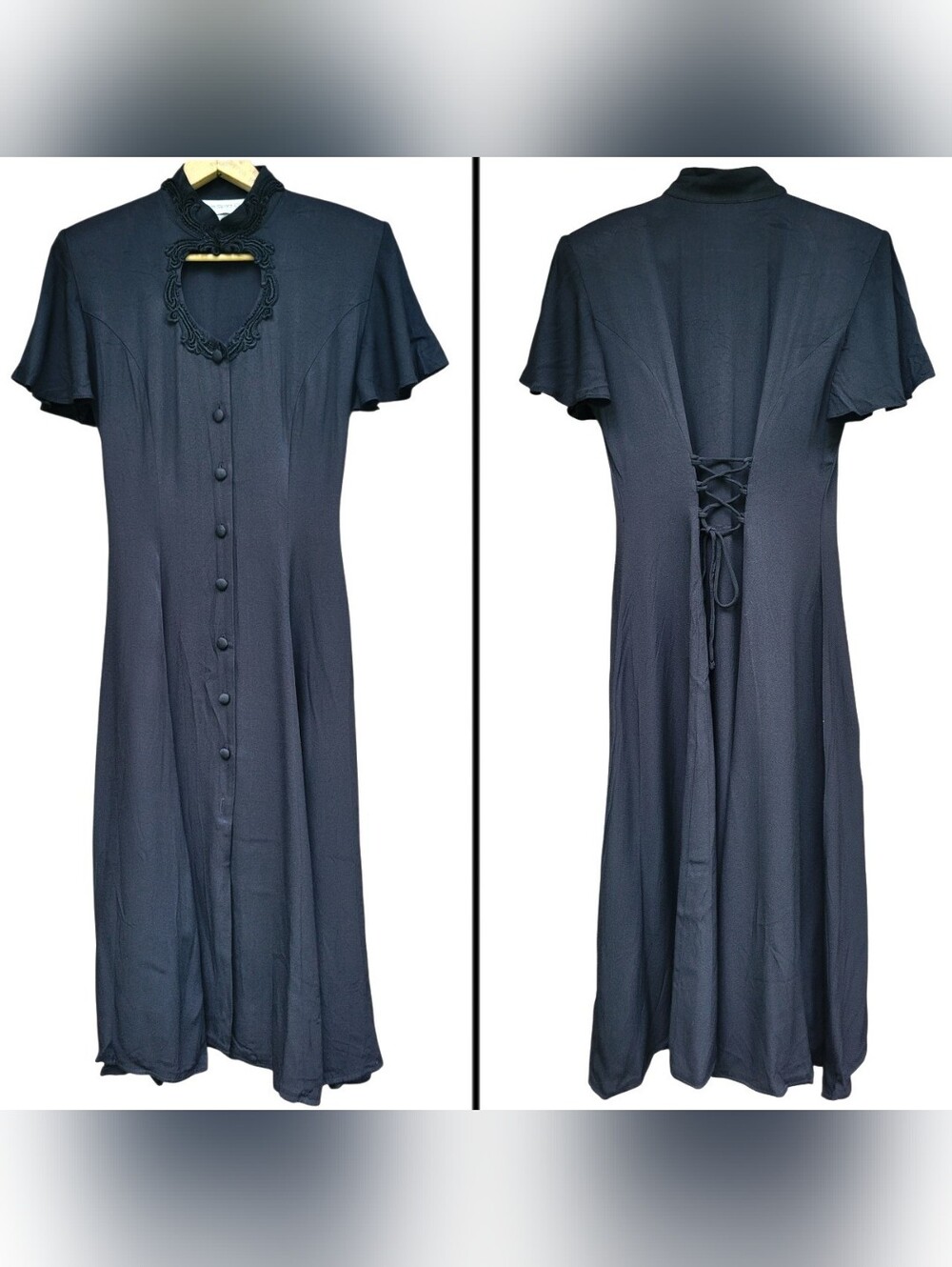 Vintage 90's Paris Sport Club Whimsigoth Dark Romantic Black Button Dress Size 5